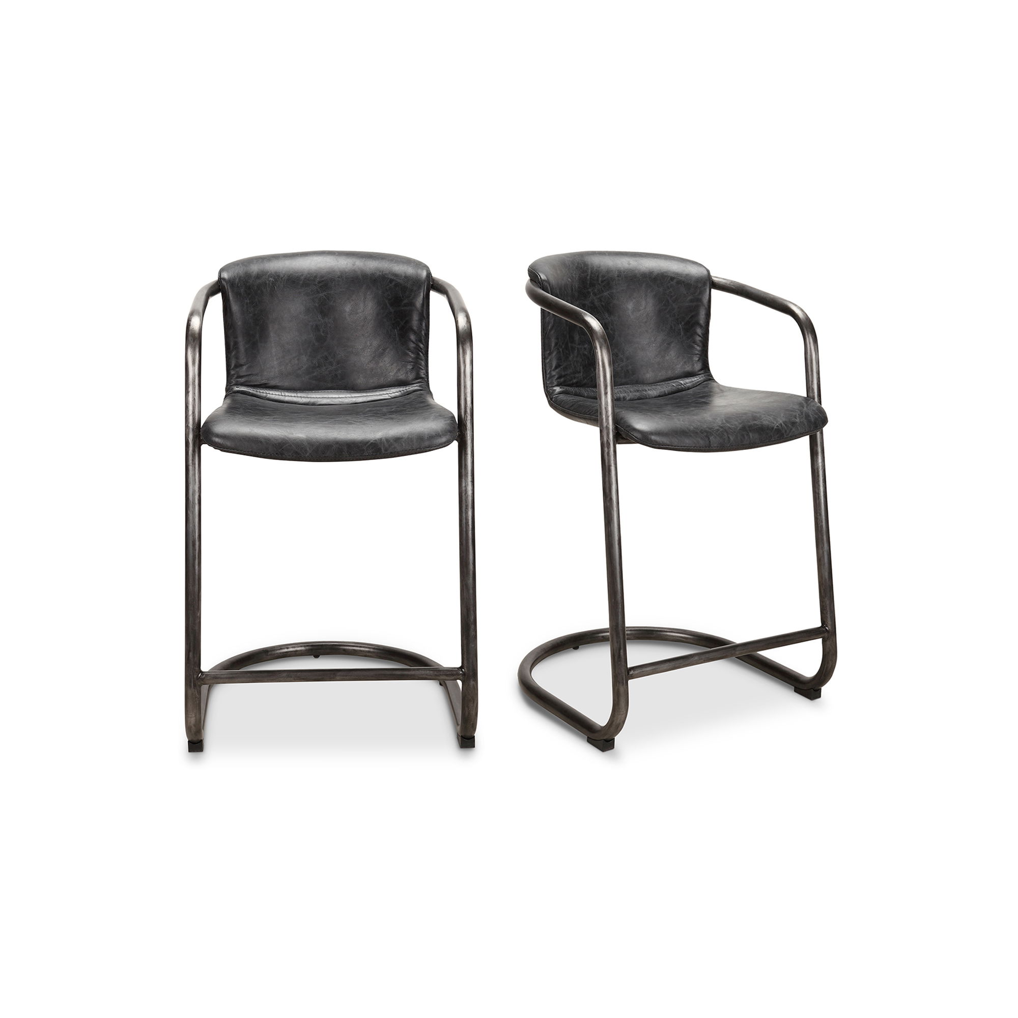 Freeman Counter Stool Onyx Black Leather - Set Of Two, Counter & Bar Stool by Moe's Home, 22" width x 36" height x 24" depth View 1