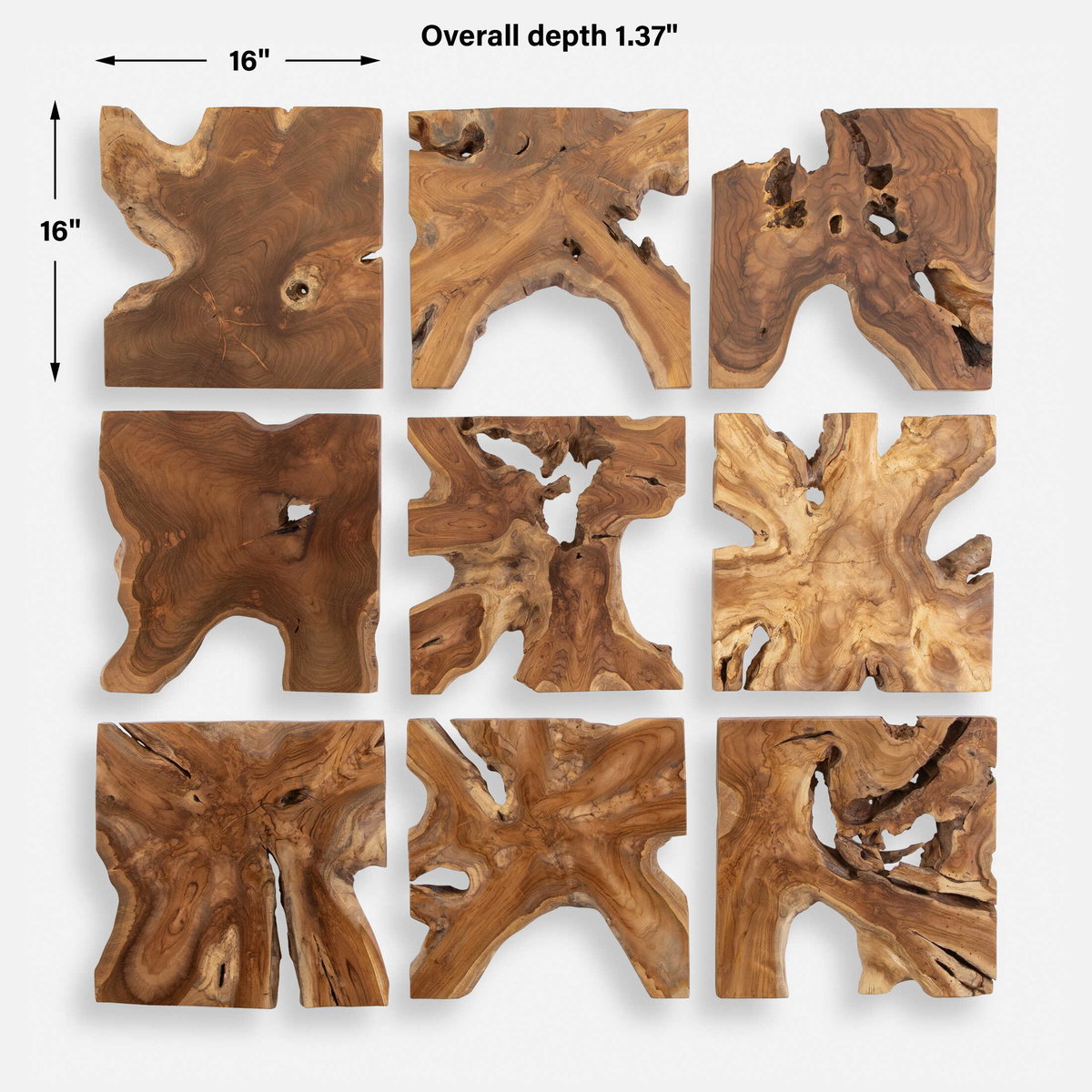 Talia Wood Wall Decor Set/9, Sculptural Wall Art by Uttermost, 16" width x 16" height x 1.37" depth View 3