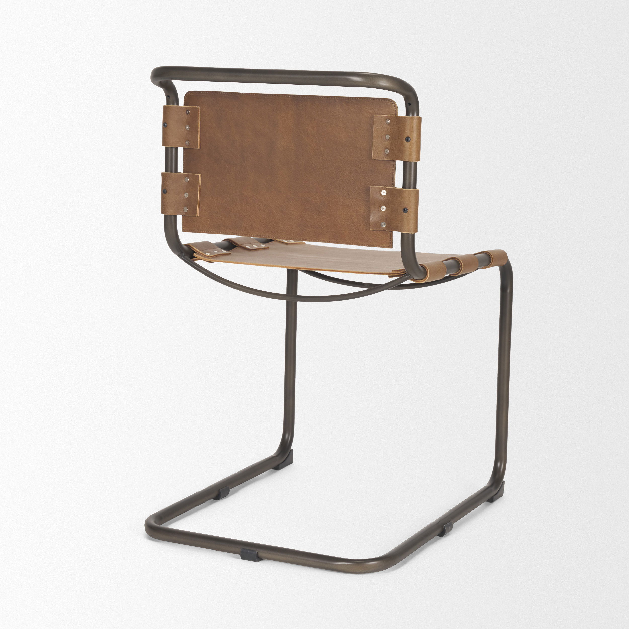 Berbick 33' Total Height Medium Brown Leather with Iron Frame Dining Chair large image 