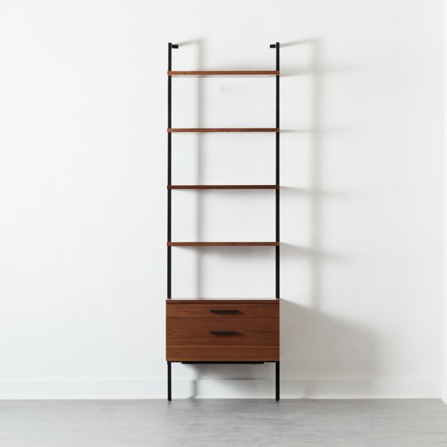 Online Designer Combined Living/Dining Helix 96" Walnut Bookcase with 2 Drawers