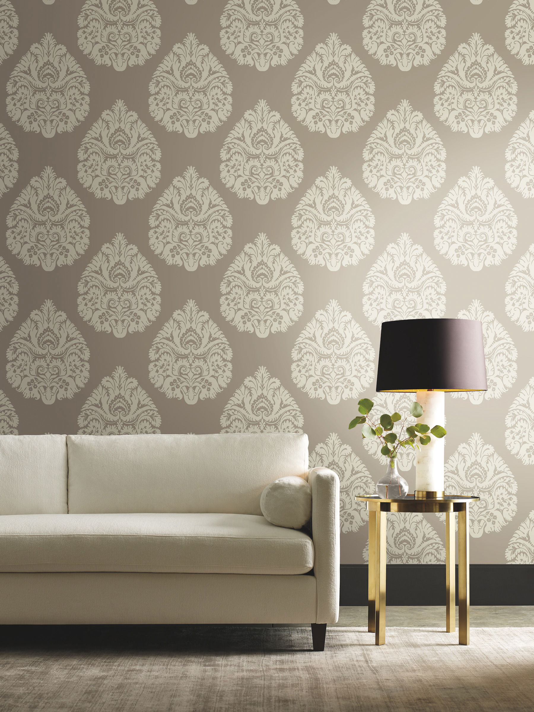 Teardrop Damask Beige Wallpaper large image 