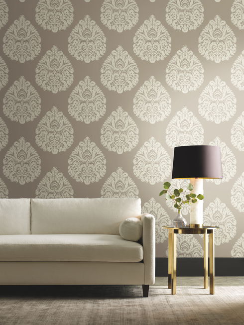 Teardrop Damask Beige Wallpaper