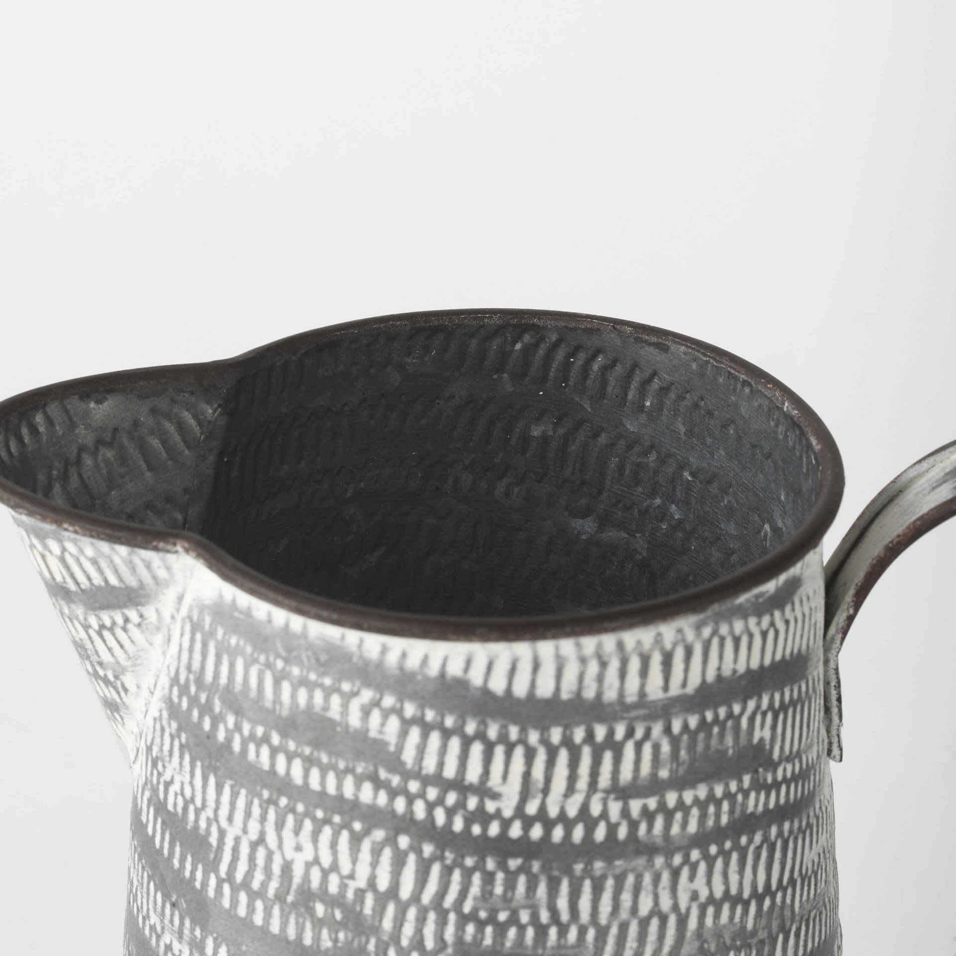 Serena I 8H Small Gray/White Textured Metal Jug, Decorative Jar by Mercana, 8" length x 5.1" width x 7.8" height View 6