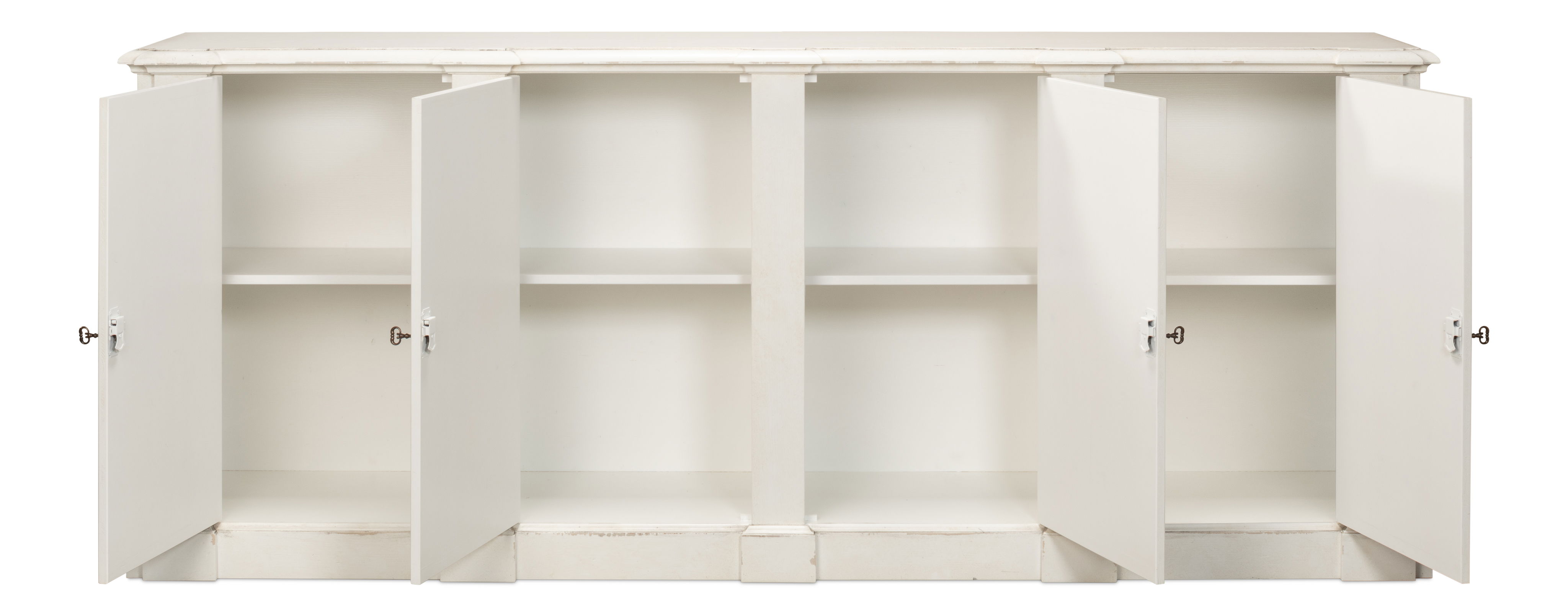 *Crested Wall Cabinet,White/White Finish, Cabinets & Sideboard by Sarreid, 96" length x 18" width x 39" height View 9