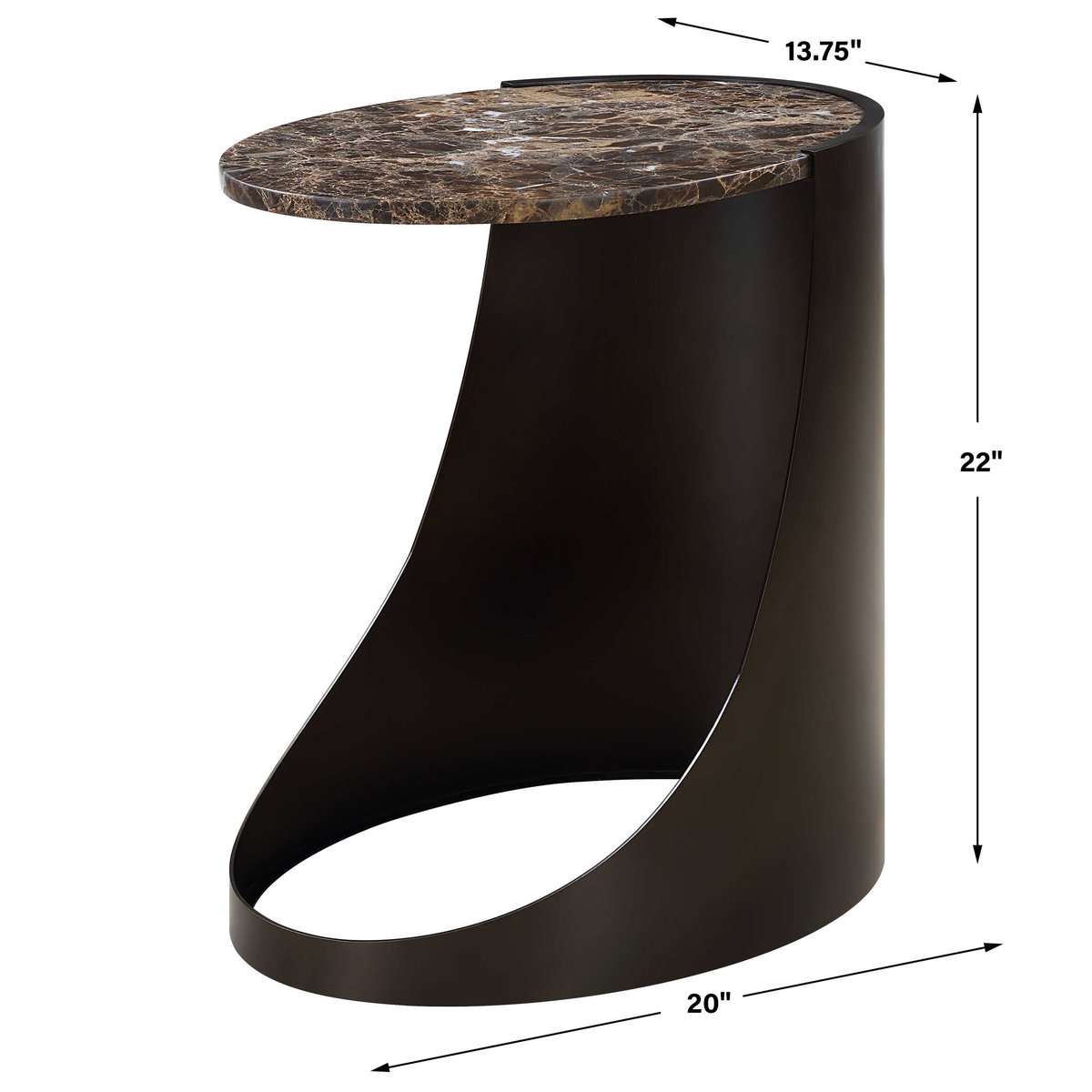 Welling Modern Metal Side Table, Side & End Table by Uttermost, 20" width x 22" height x 13.75" depth View 3