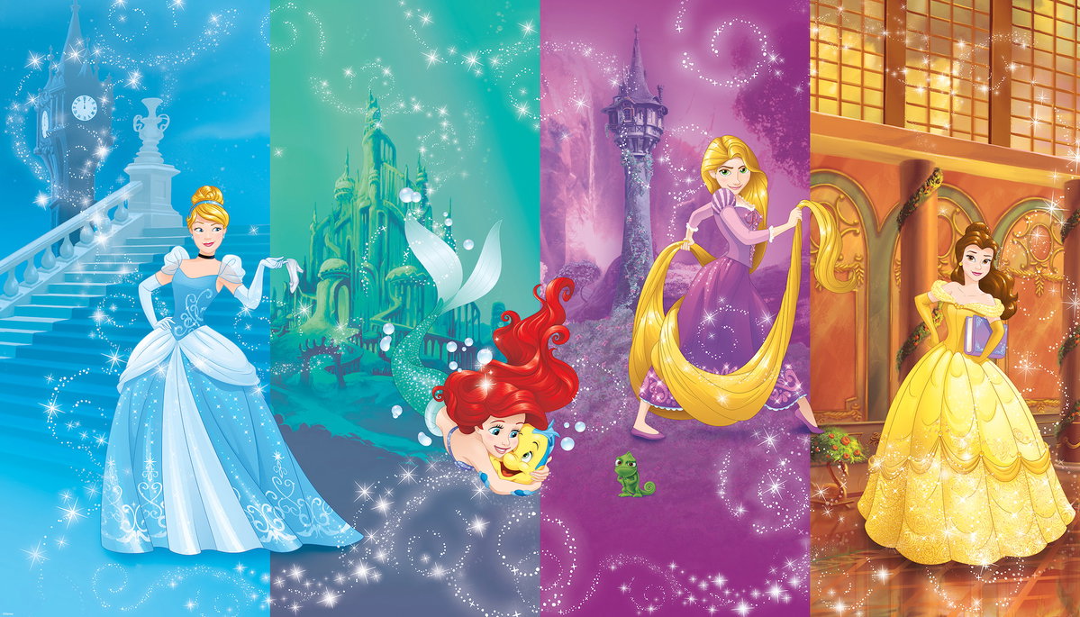 Disney Princess Scenes XL Chair Rail Wall Mural, Wallpaper by York Wall, 1'6" length x 1'6" width x 0.02" depth