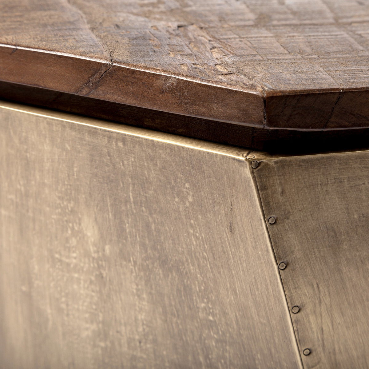 Esagono Octagonal Gold Metal-Clad Reclaimed Wood End/Side Table with Storage, Side & End Table by Mercana, 19" length x 19" width x 21" height View 8