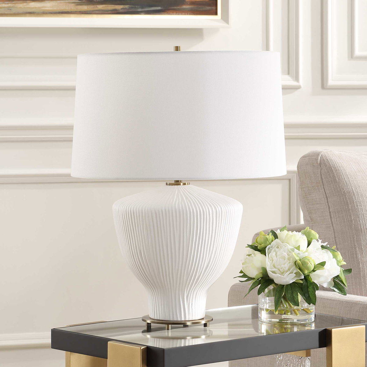 Maisie White Table Lamp, by Uttermost, 18" width x 23.5" height x 18" depth View 4