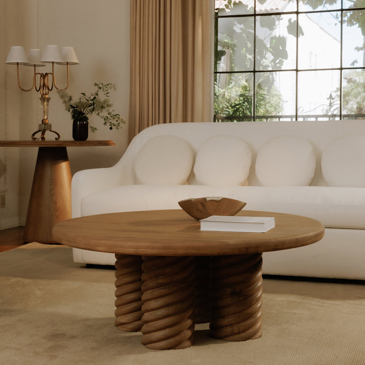 Treccia Round Coffee Table Oak, by Moe's Home, 42" width x 17" height x 42" depth View 8