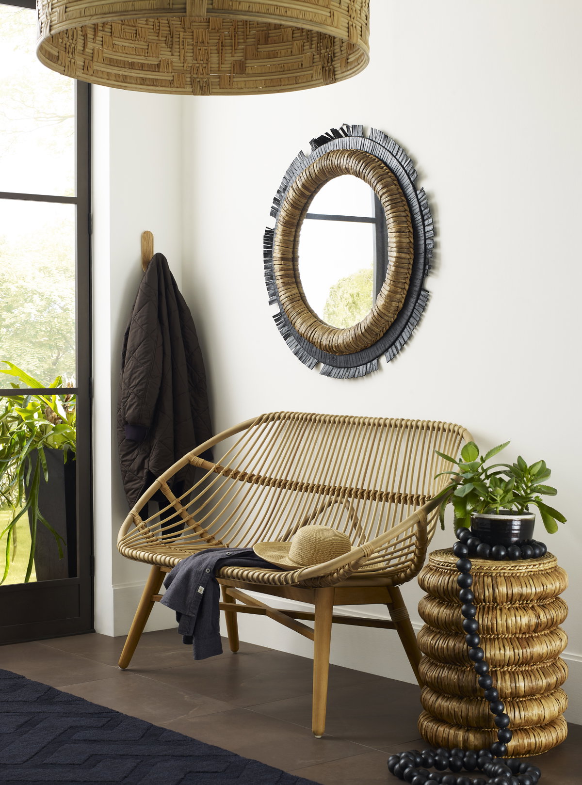 Emile Rattan Bench, Benche by Woven, 53" width x 32.75" height x 26.25" depth View 2