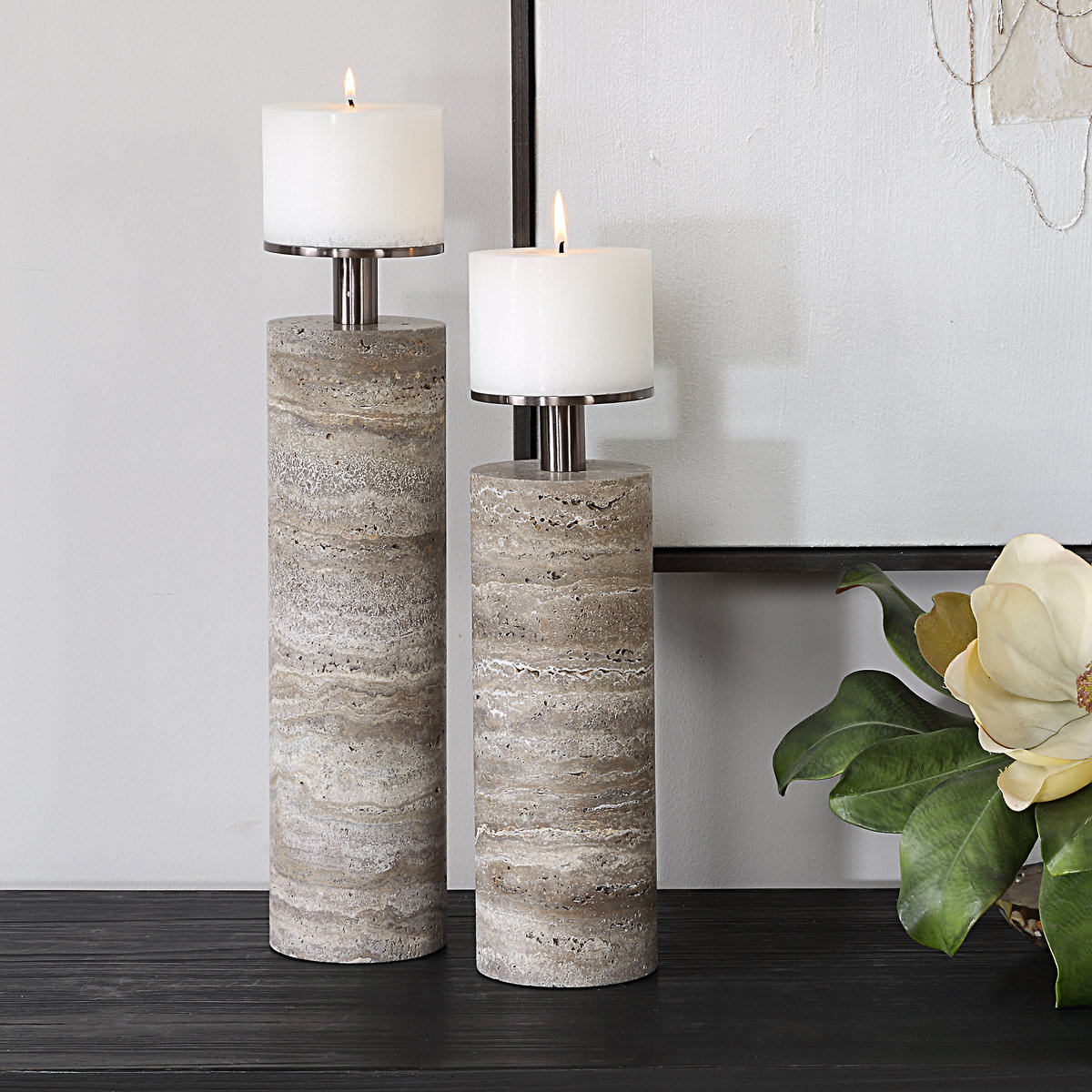 Shadowstone Candleholders Set/2, Candles & Candle Holder by Uttermost, 4" width x 15.5" height x 4" depth View 2