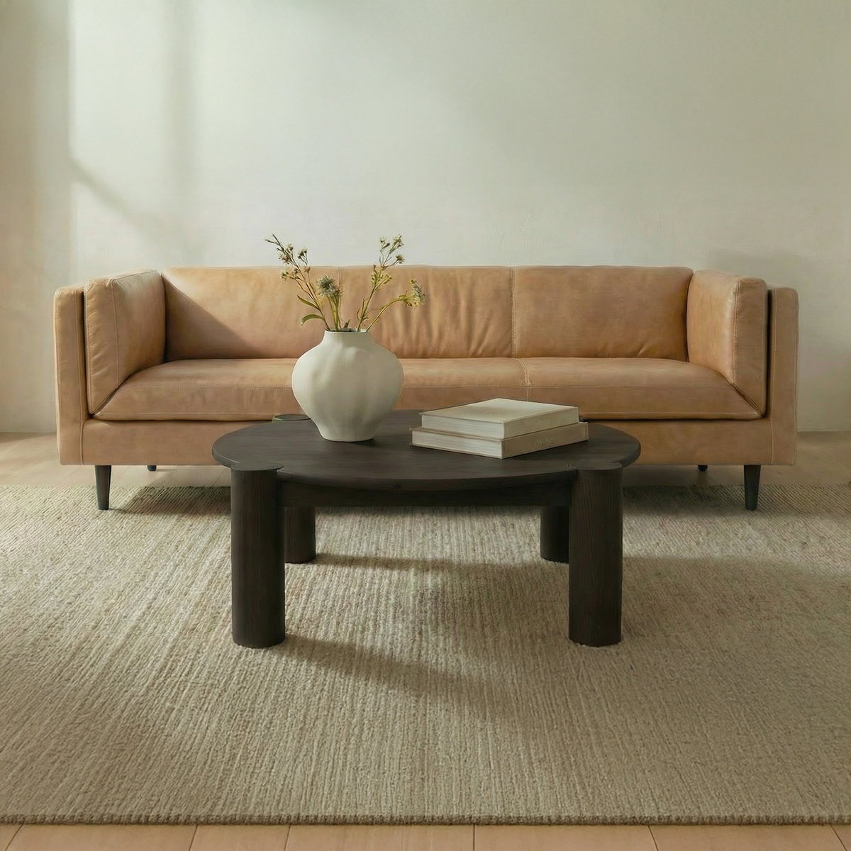 Woods Sofa Tan Leather, Sofas & Sectional by Moe's Home, 86" width x 29.9" height x 37" depth View 7