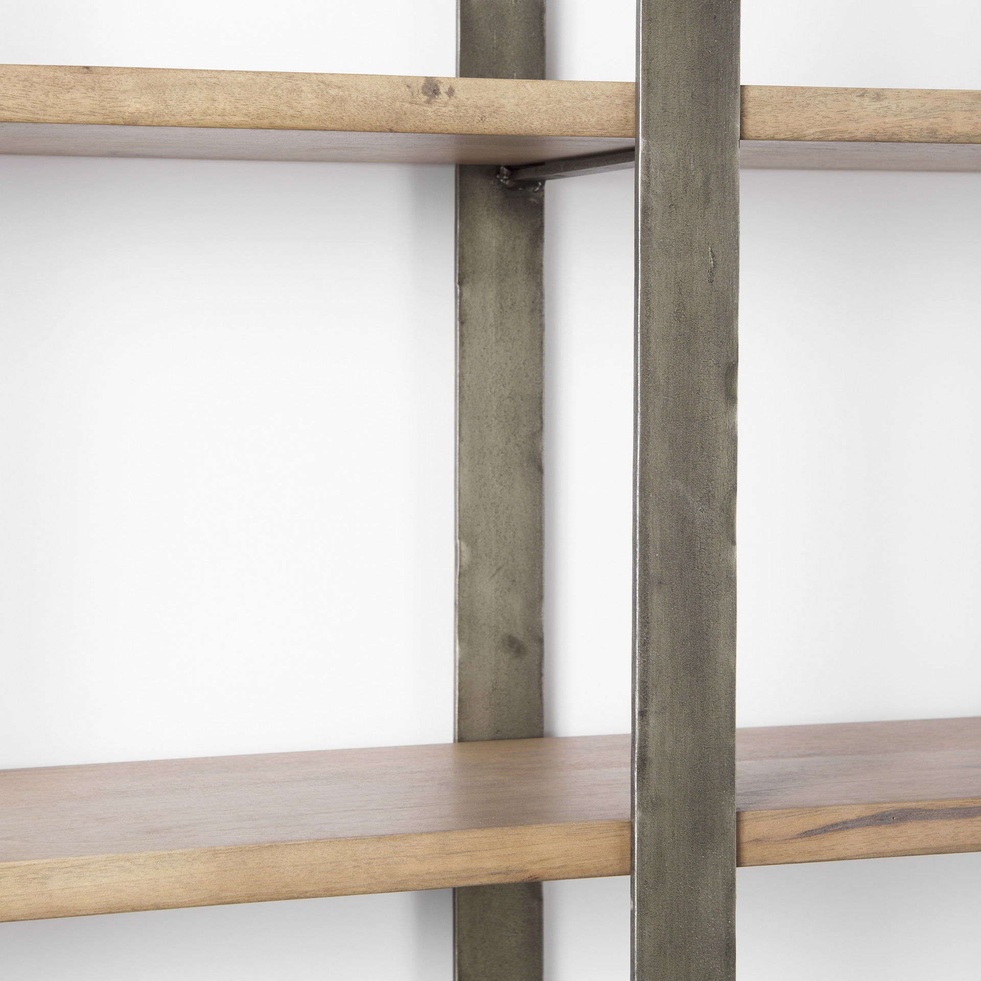 Taunton 80L x 10.5W x 90H Medium Brown Wood with Antique Nickel Metal Frame 6 Tier Shelving Unit, Shelving & Bookcase by Mercana, 80" length x 10.5" width x 90" height View 12