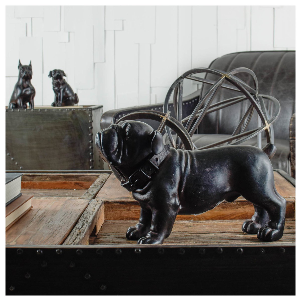 Hugo 5L x 13W Black Resin Bulldog, Decorative Object by Mercana, 5" length x 12.99" width x 8.27" height View 3