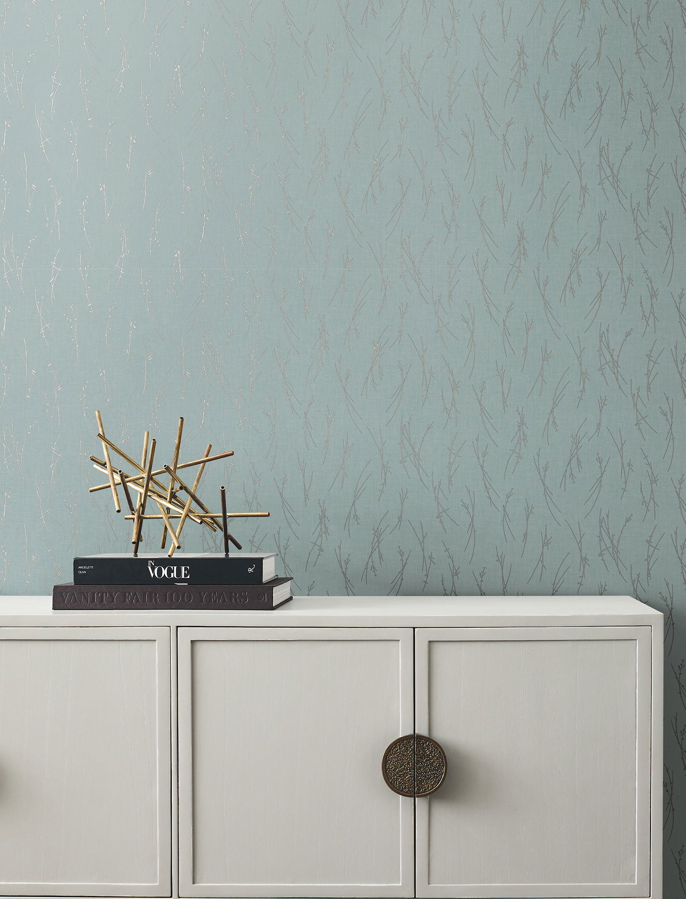 Sprigs Smokey Blue & Silver Wallpaper large image 