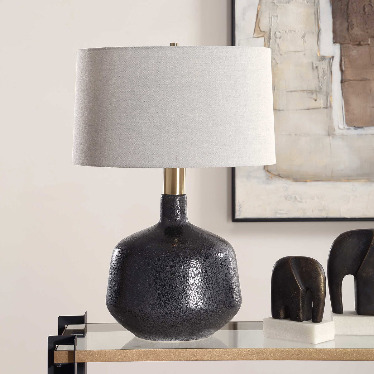 Flanagan Mottled Gloss Table Lamp, by Uttermost, 18" width x 25.75" height x 18" depth View 4