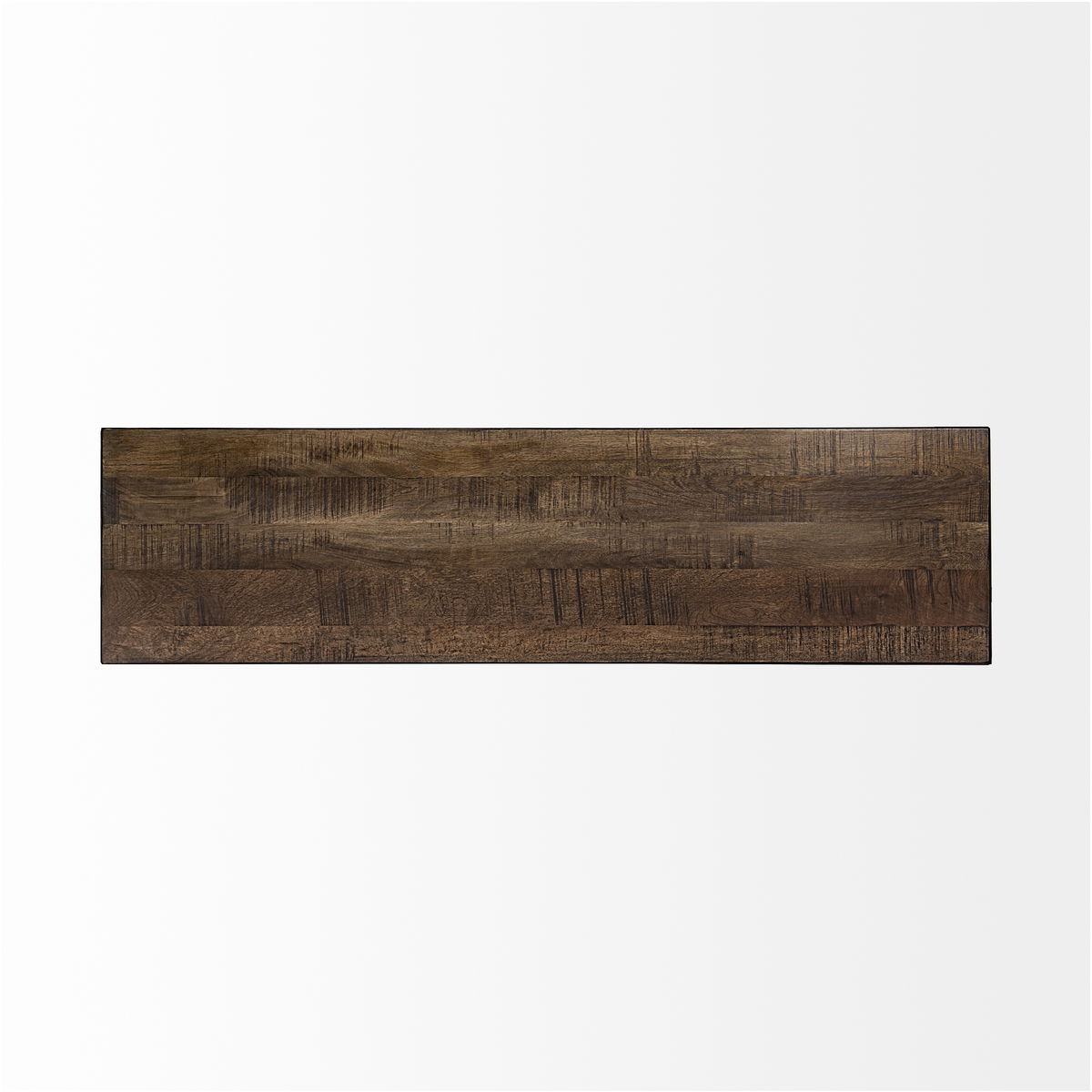 Trestman III 66L x 18W Brown Wood Top with Black Iron Base Accent Bench, Benche by Mercana, 66" length x 17.75" width x 16.75" height View 7