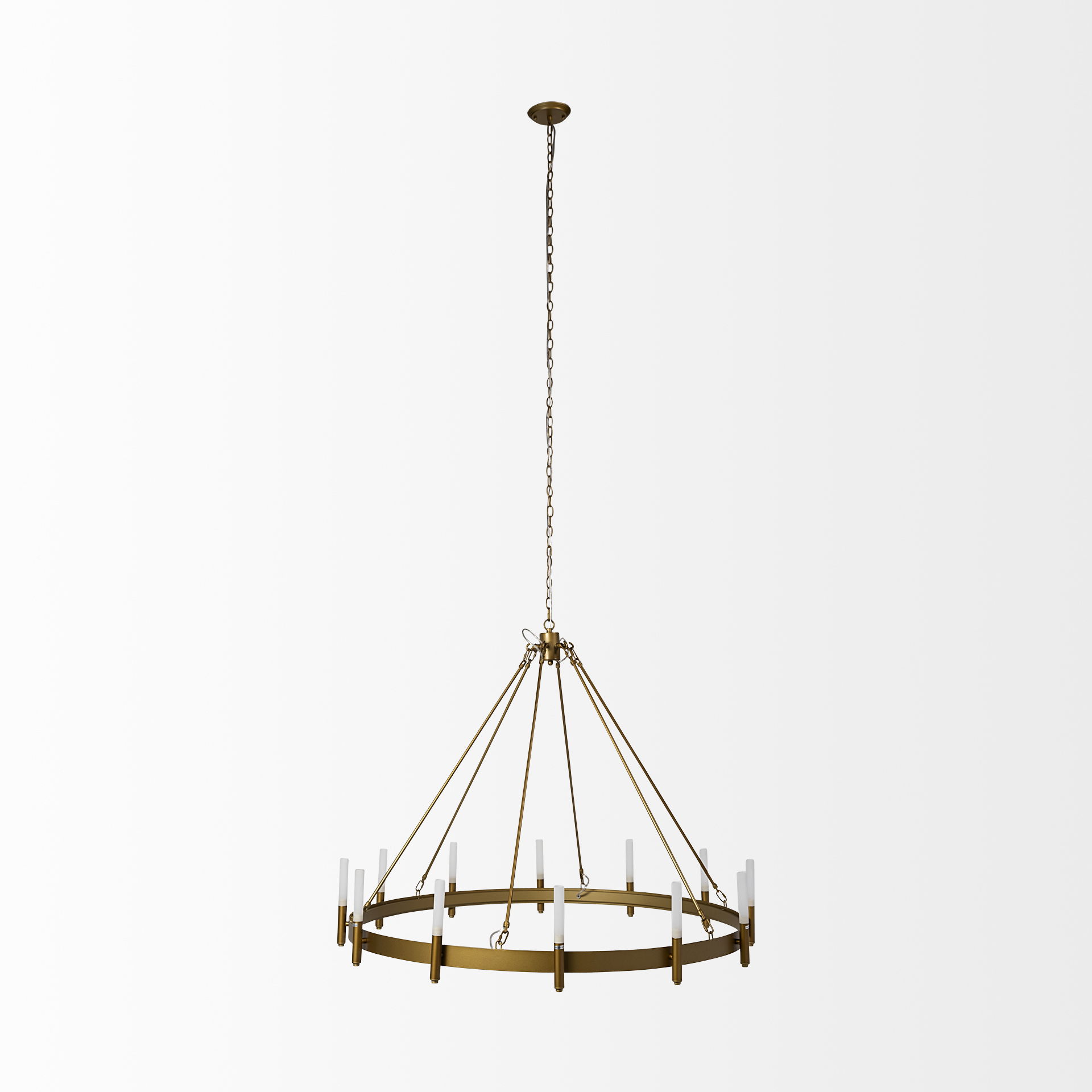 Decamp II (47.2'x36.2') Gold Metal Chassis Glass Tube Twelve Light Chandelier, by Mercana, 47.24" length x 47.24" width x 36.22" height View 3