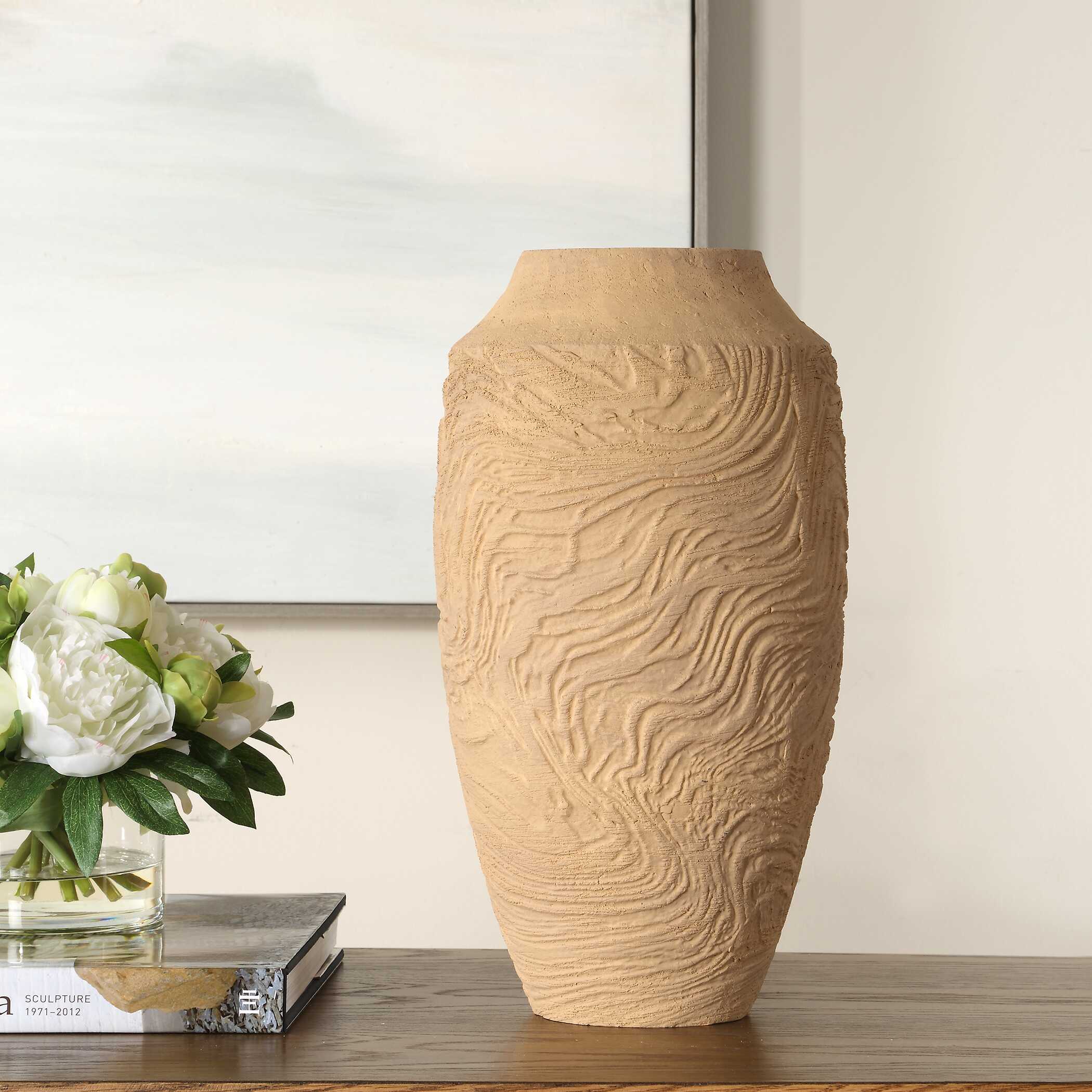 Sandstone Flow Large Terracotta Vase, Decorative by Uttermost, 8.25" width x 15.5" height x 8.25" depth View 2