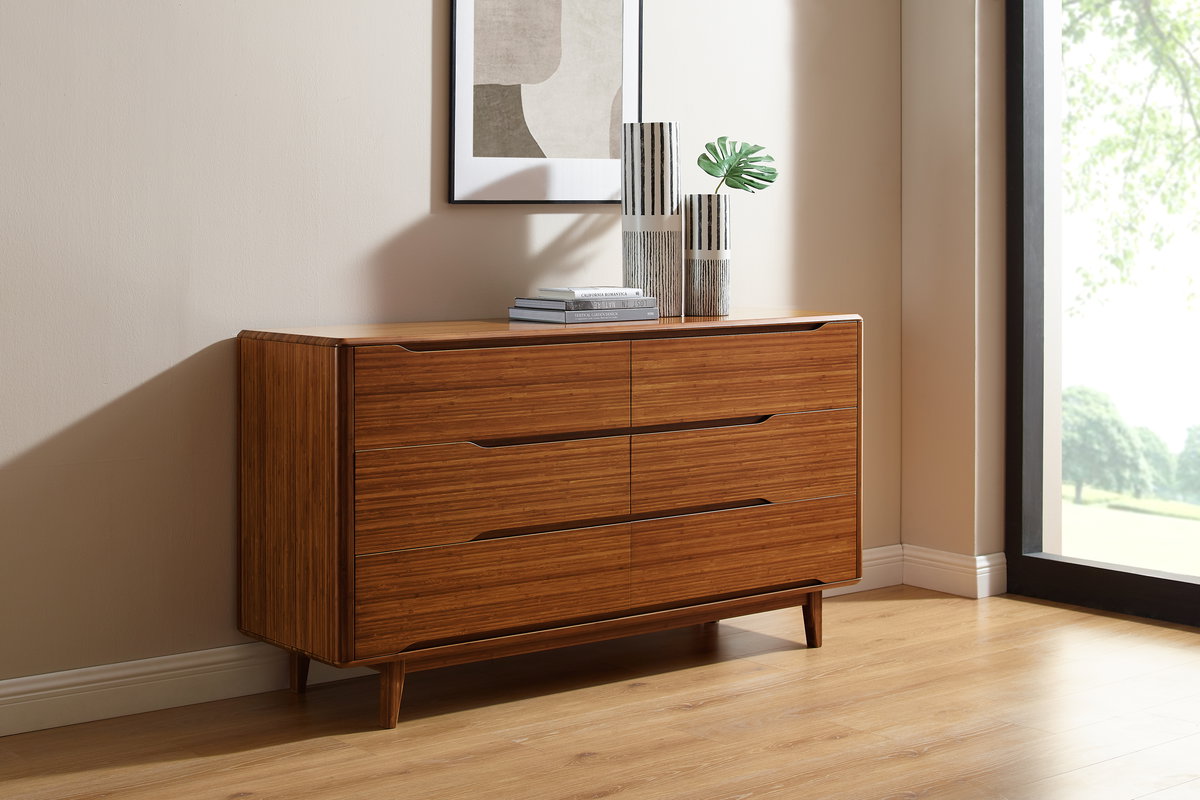 Currant Six Drawer Double Dresser, Amber, by Greenington, 19" length x 64" width x 34.25" height View 6