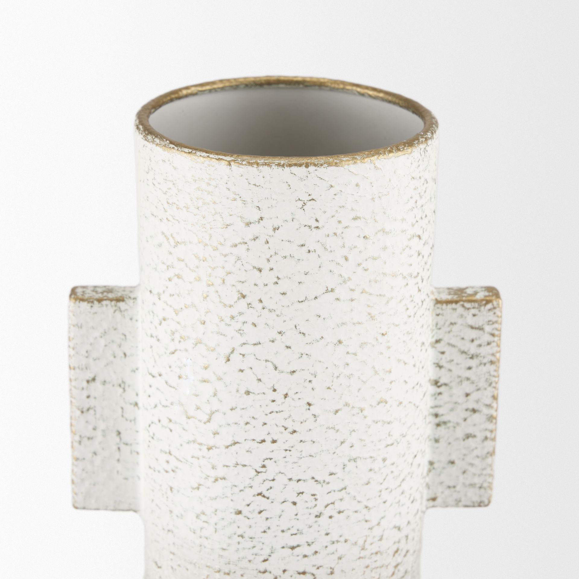 Torres Tall Textured Off White with Gold Metal Vase, by Mercana, 6.3" length x 6.3" width x 15.75" height View 6