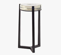 Online Designer Living Room Cori 10" Round Accent Table, Recycled Clear Glass Top/Black Base