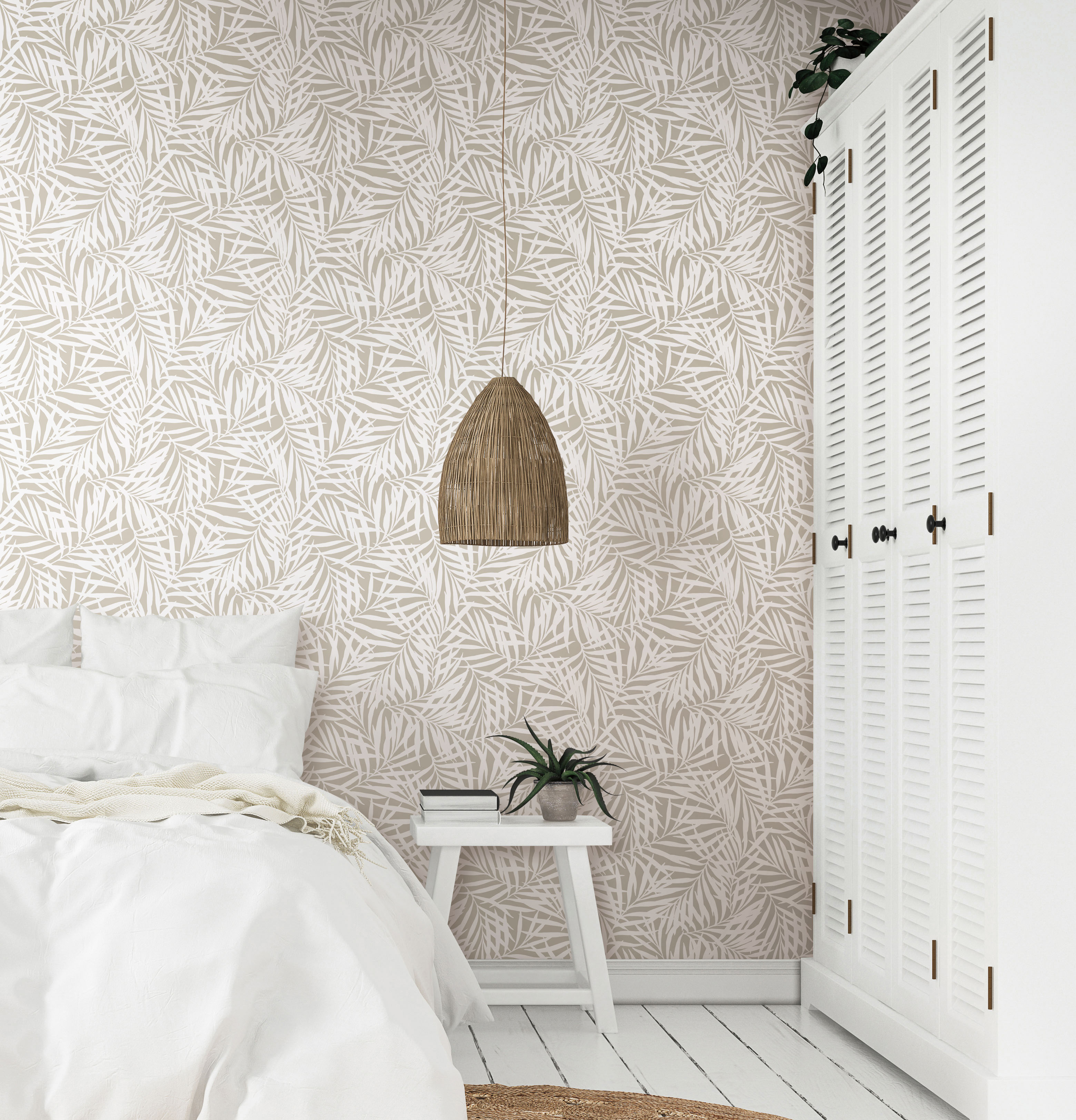 Oahu Fronds Off White Peel & Stick Wallpaper large image 