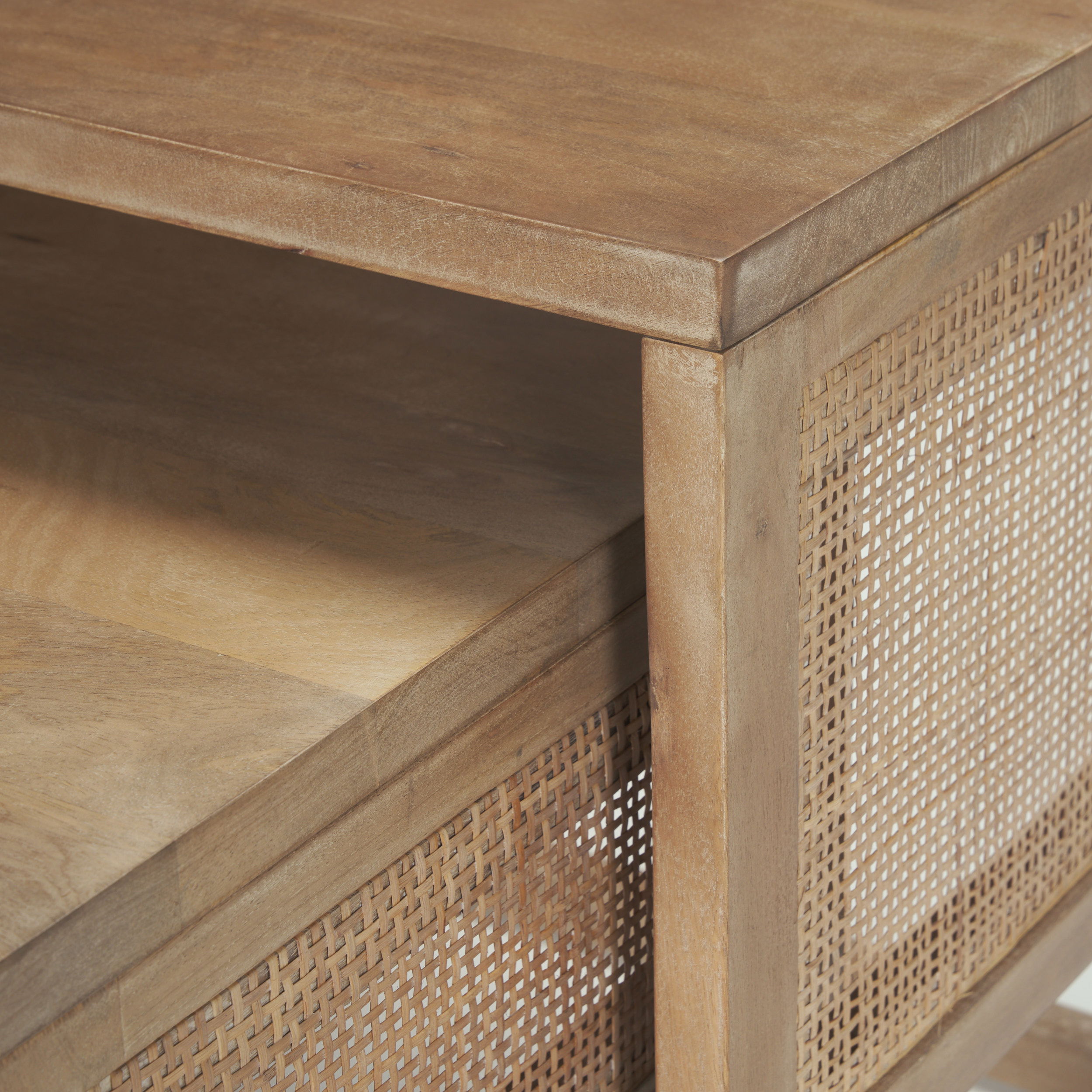 Grier Set of 2 Light Brown Solid Wood with Cane Nesting Accent Tables large image 