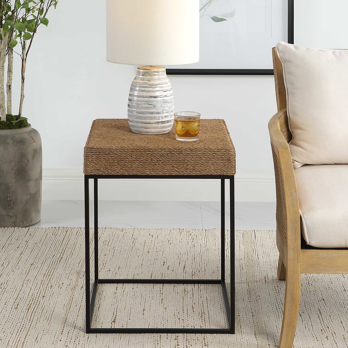 Laramie Rustic Rope Accent Table, Side & End Table by Uttermost, 18" width x 24" height x 18" depth View 4