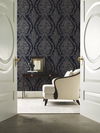 Charleston Damask Navy Wallpaper, by York Wall, 27' length x 2'3" width x 0.02" depth thumbnail 2