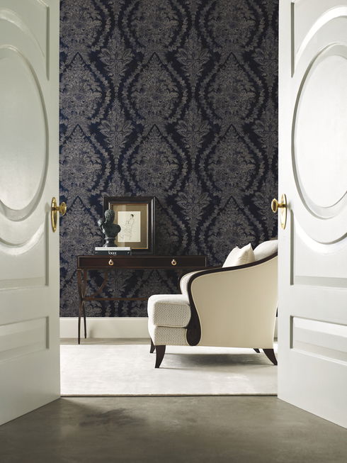 Charleston Damask Navy Wallpaper