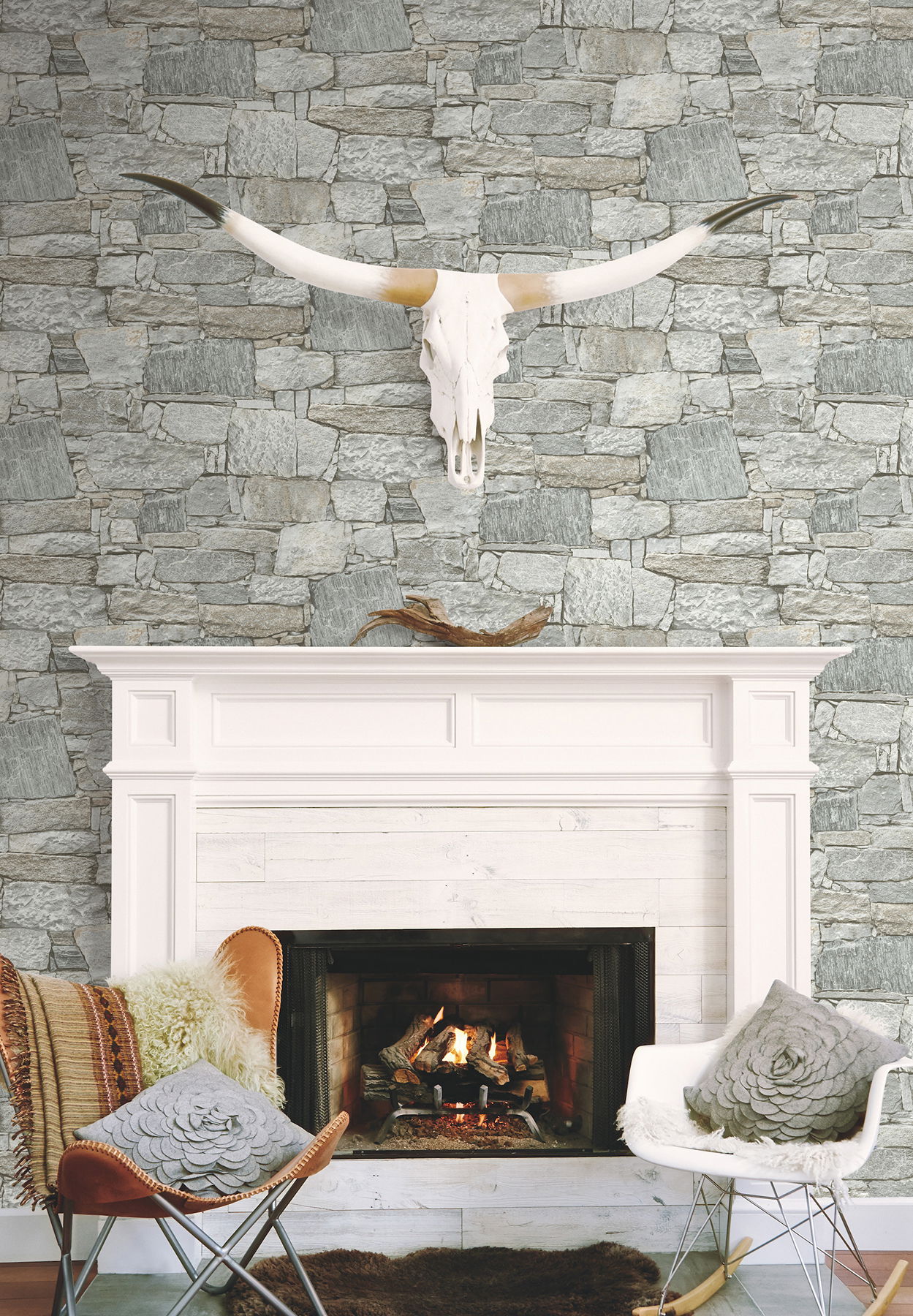 Chateau Stone Grey & Beige Peel & Stick Wallpaper large image 
