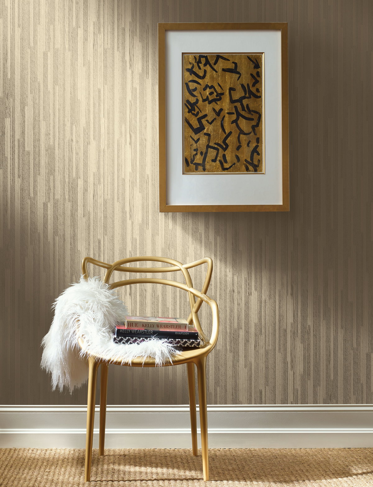 Vertical Plumb Soft Gold Metallic Wallpaper, by York Wall, 27' length x 2'3" width x 0.02" depth View 2