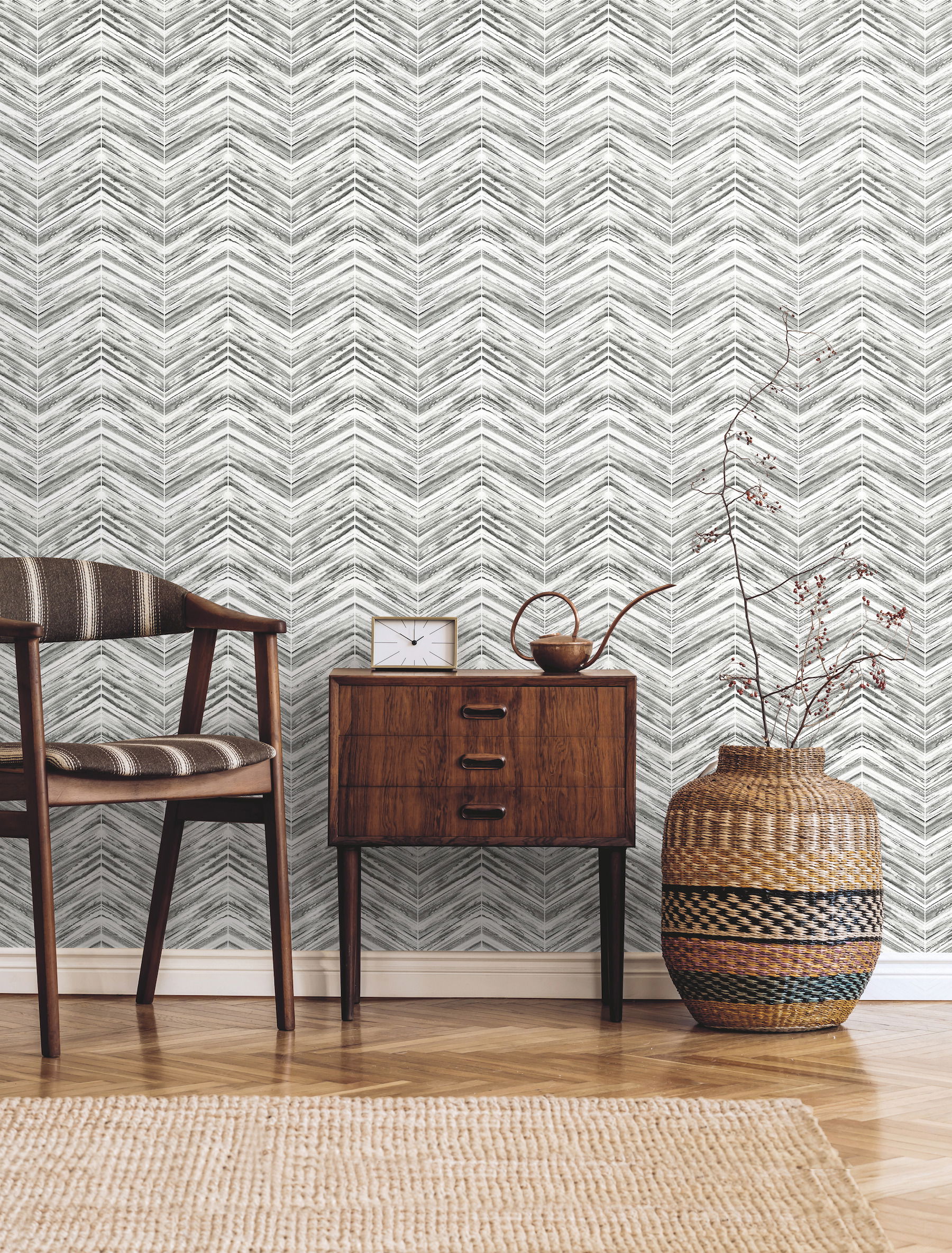 Petite Watercolor Chevron Black & White Wallpaper large image 