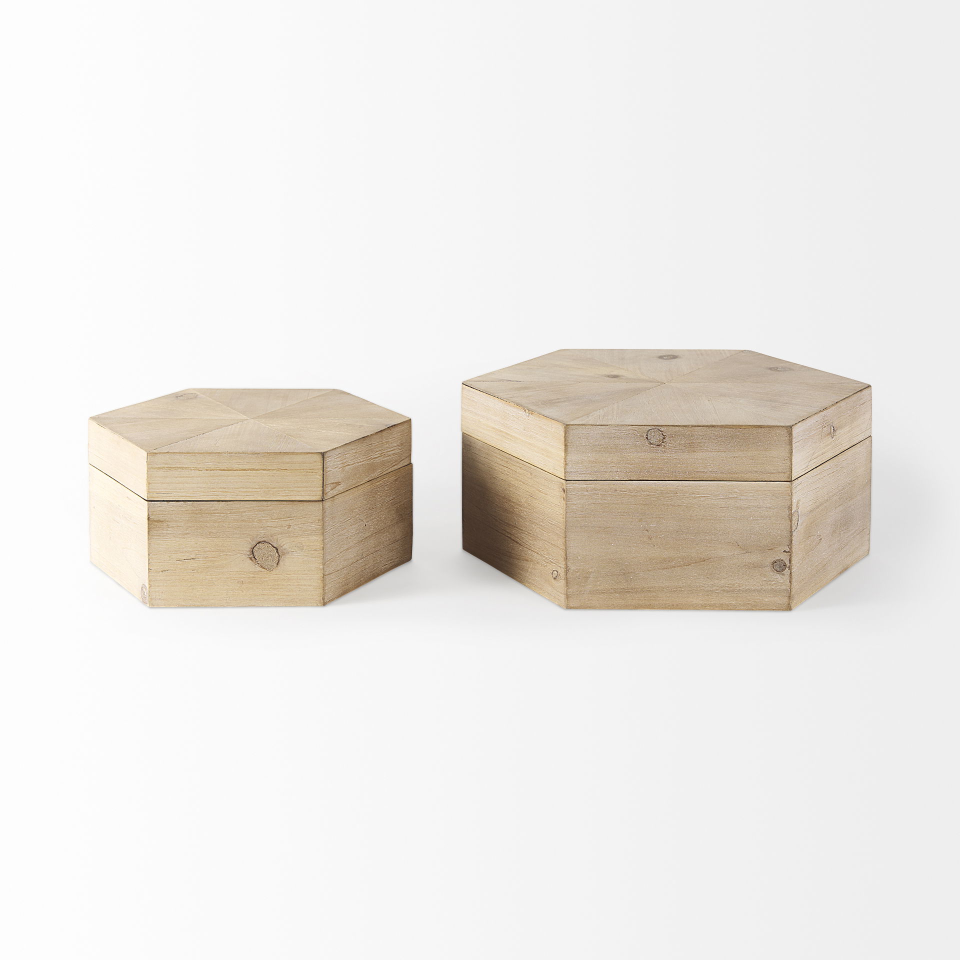 Elyse (Set of 2) 14L x 12W Brown Wooden Hexagonal Boxes, by Mercana, 13.78" length x 11.81" width x 5.91" height View 3