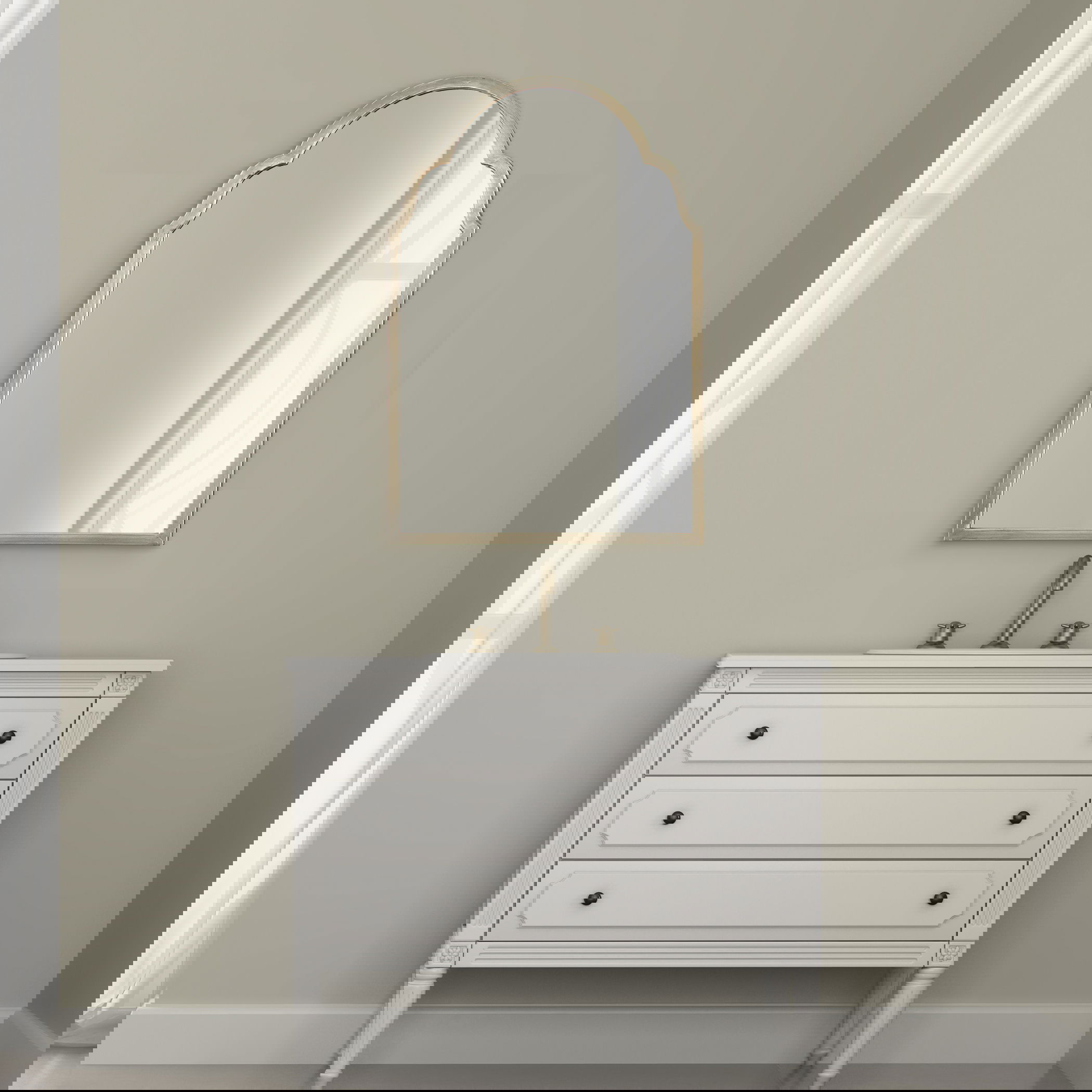 Brayden Petite Silver Arch Mirror, by Uttermost, 20.12" width x 30.12" height x 1.12" depth View 2