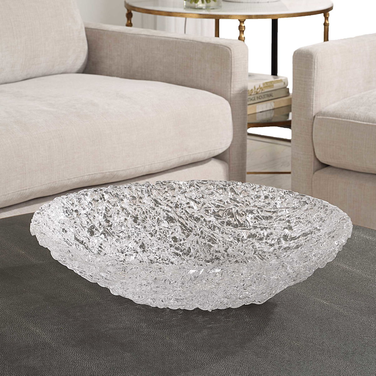Glint Glass Bowl, Decorative Tray by Uttermost, 19.5" width x 5" height x 19.5" depth View 3