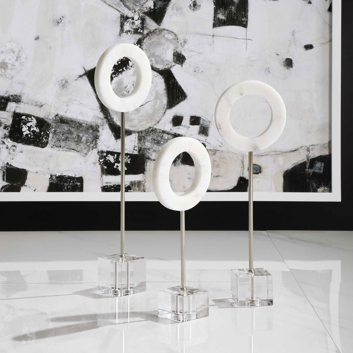 Coin Toss Marble Rings Set/3, Figurines & Statue by Uttermost, 6" width x 22" height x 3" depth View 5