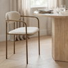 Parker Curved Back Dining Arm Chair | Cream Fabric with Gold Metal, Dining Chair by Mercana, 21.5" length x 21.1" width x 29" height thumbnail 2