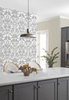 Grey Botanical Damask Wallpaper thumbnail 1