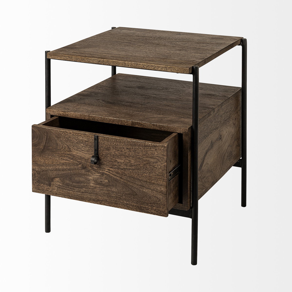 Glenn I 20L x 21W x 24H Dark Brown Wood with Black Iron Frame Square End/Side Table, Side & End Table by Mercana, 20" length x 21" width x 24" height View 8