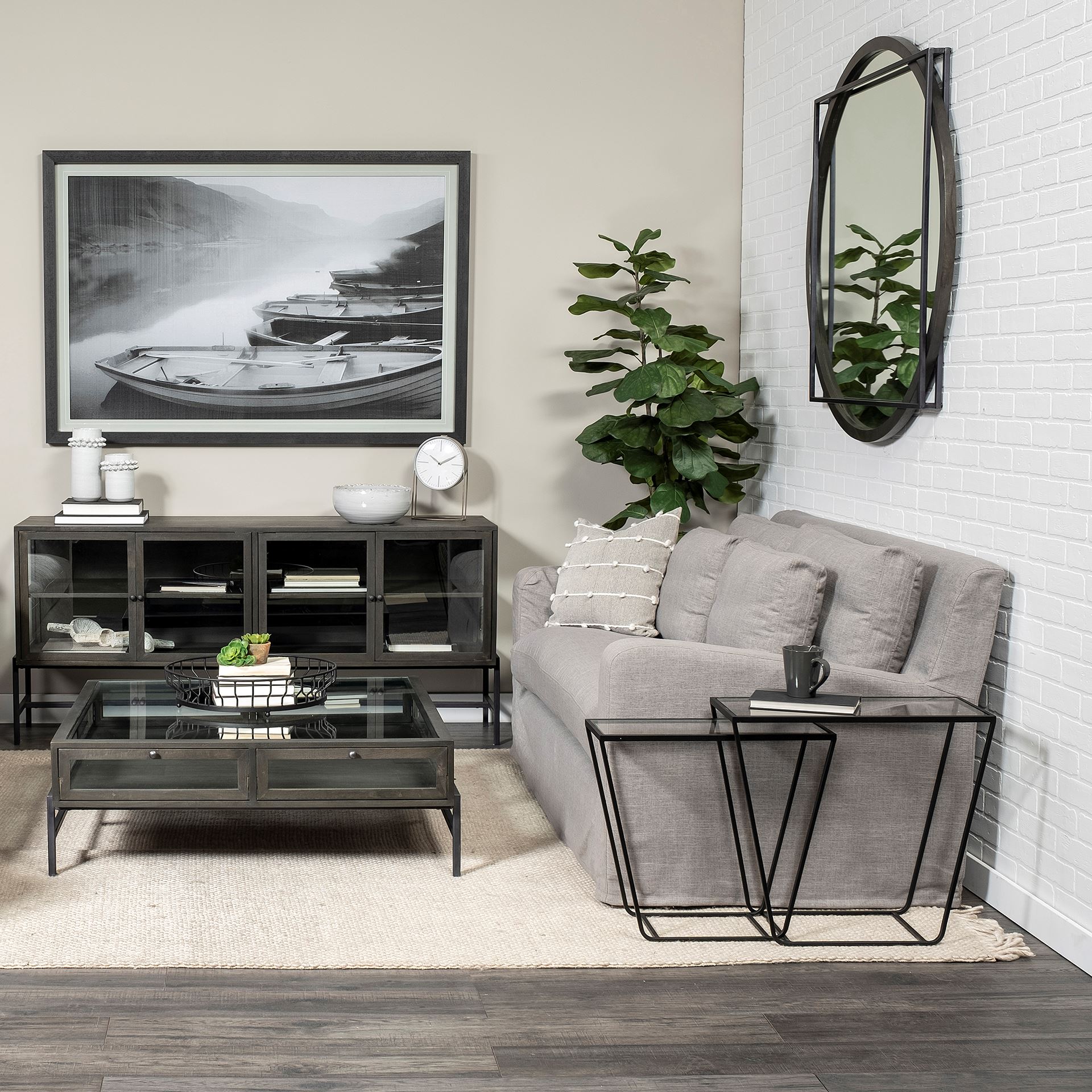 Arya (Set of 2) 24L x 10W Black Rectangular Glass Top Iron Frame Accent Table, Side & End Table by Mercana, 23.62" length x 9.84" width x 21.65" height View 2