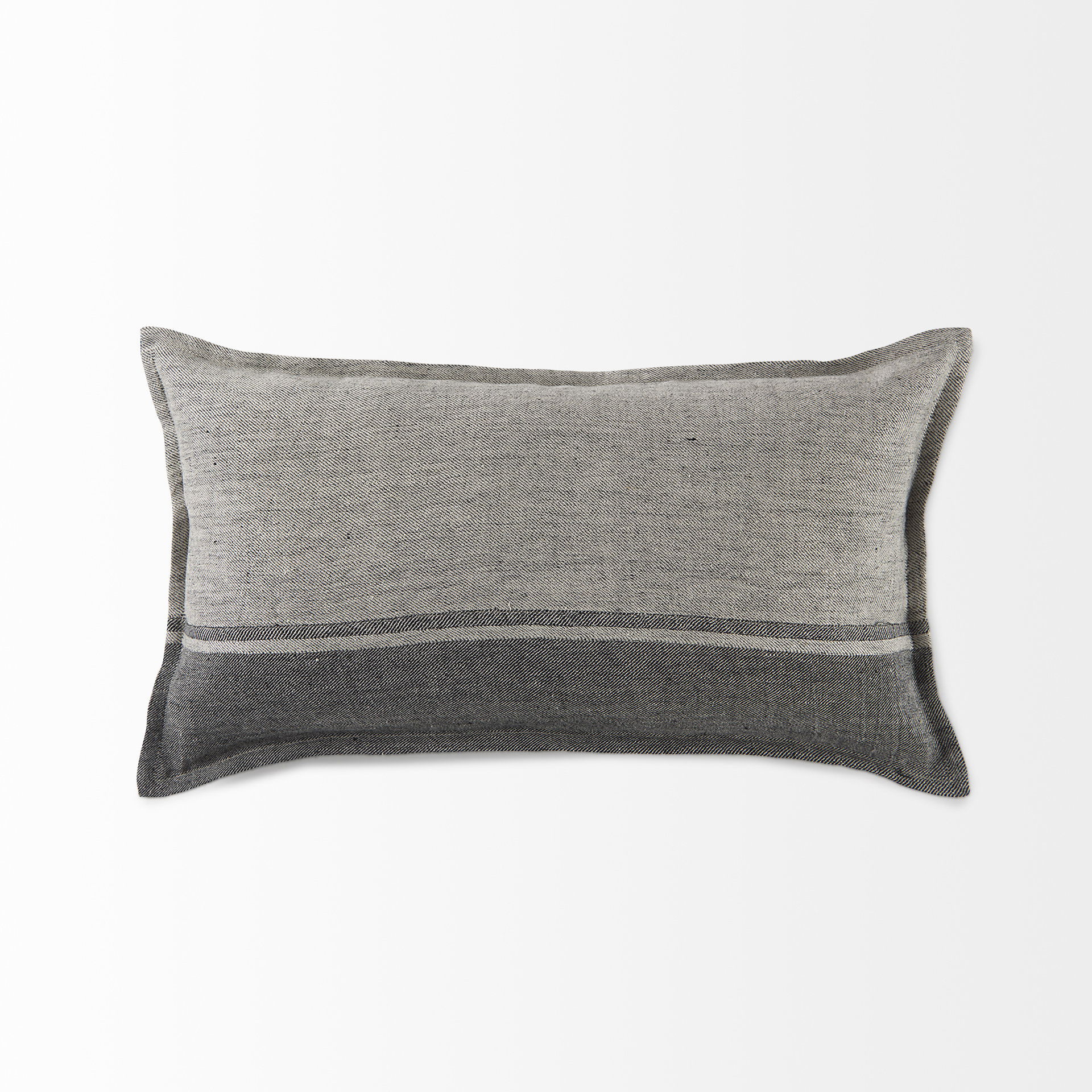 Zadie 14L x 26W Light Gray and Dark Gray Fabric Color Blocked Decorative Pillow Cover, by Mercana, 14" length x 26" width x 0.2" height View 9