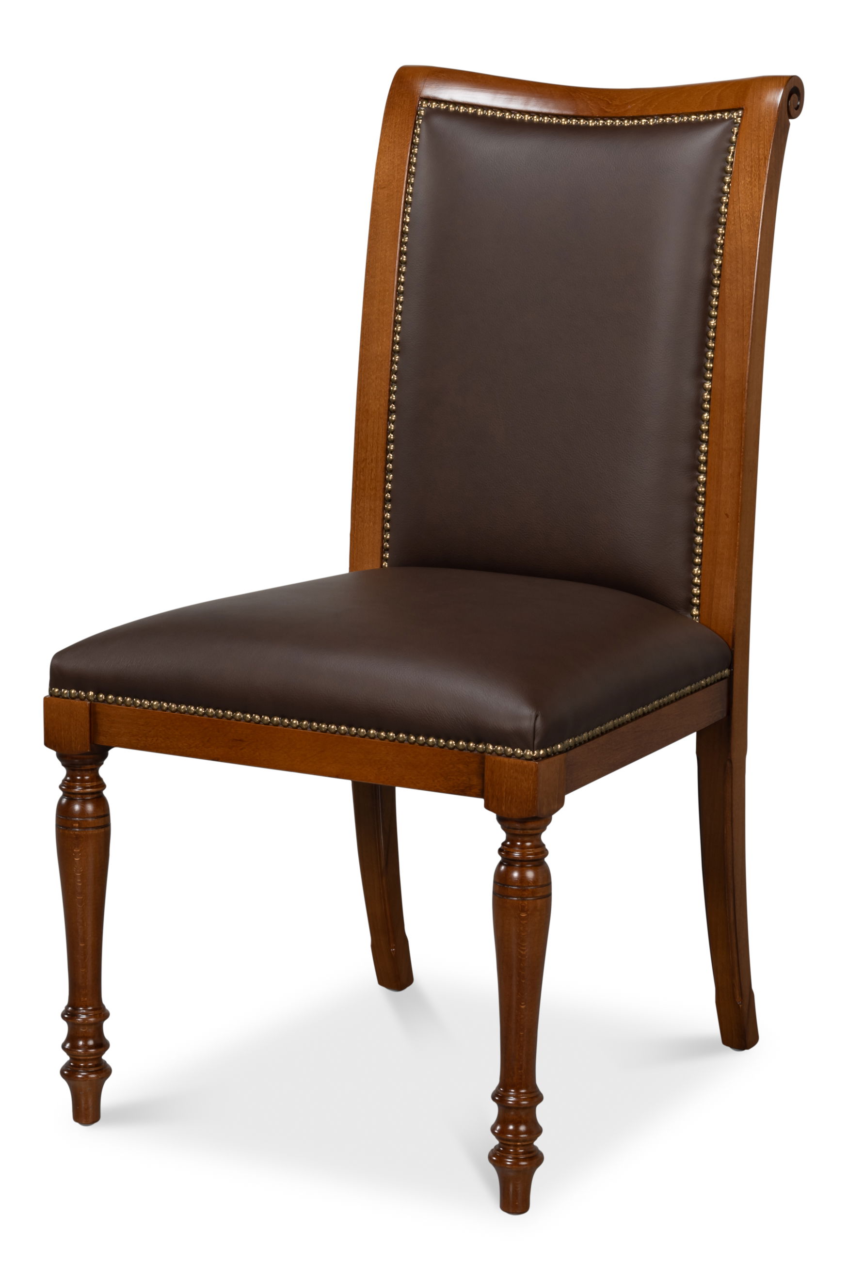 Camile Leather Side Chair, Brown, Dining Chair by Sarreid, 21" length x 27" width x 39" height View 1