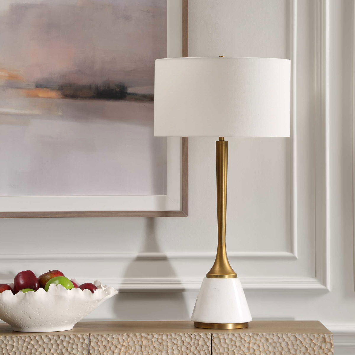 Avola White Marble Table Lamp, by Uttermost, 16" width x 32" height x 16" depth View 4