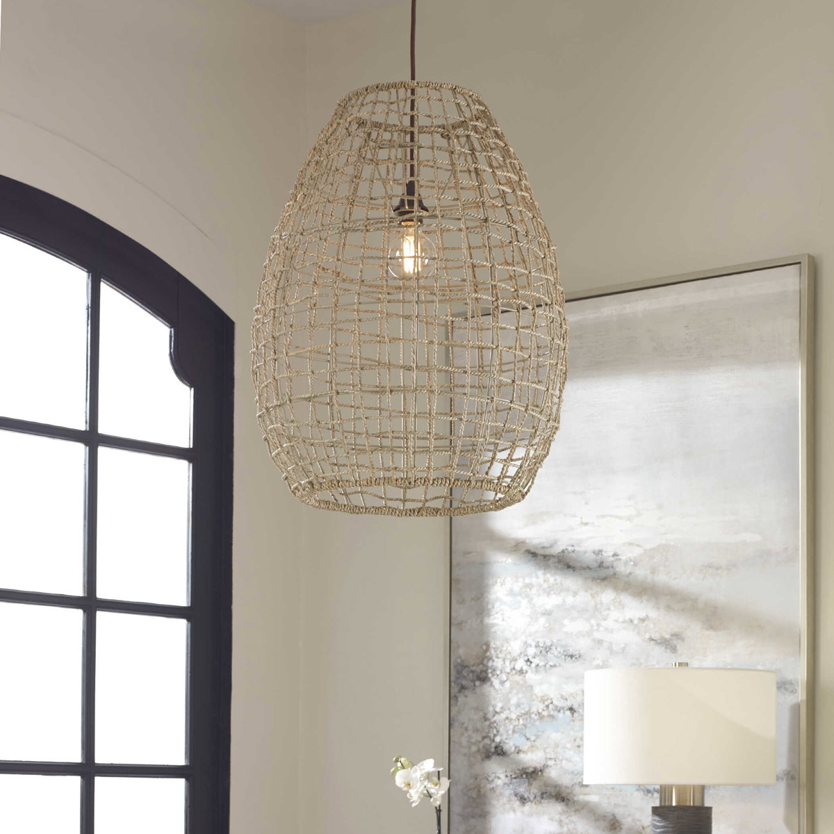 Cross Weave 1 Light Pendant, by Uttermost, 24" width x 29.5" height x 24" diameter x 24" depth View 2
