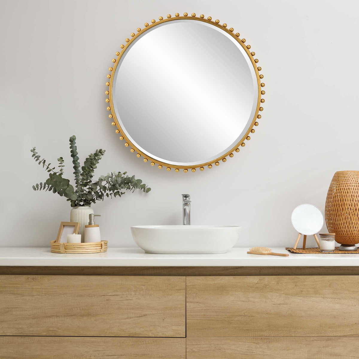 Taza Gold Round Mirror, by Uttermost, 32" width x 32" height x 1.13" depth View 2