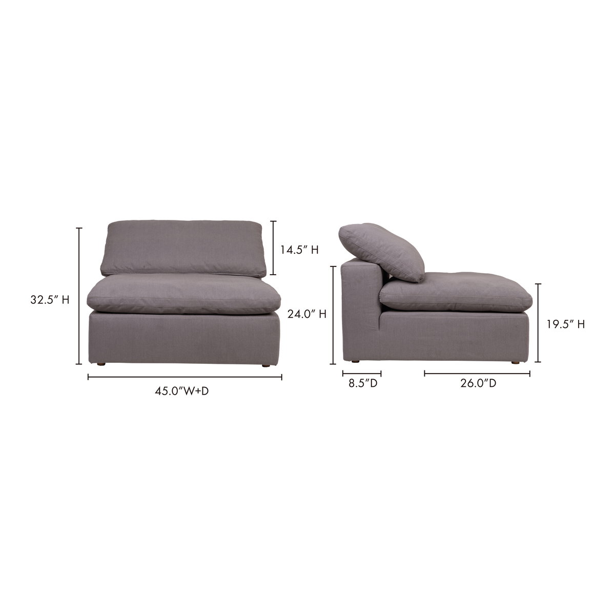 Clay Slipper Chair Light Grey, Accent Chair by Moe's Home, 44.5" width x 32.5" height x 44.5" depth View 11