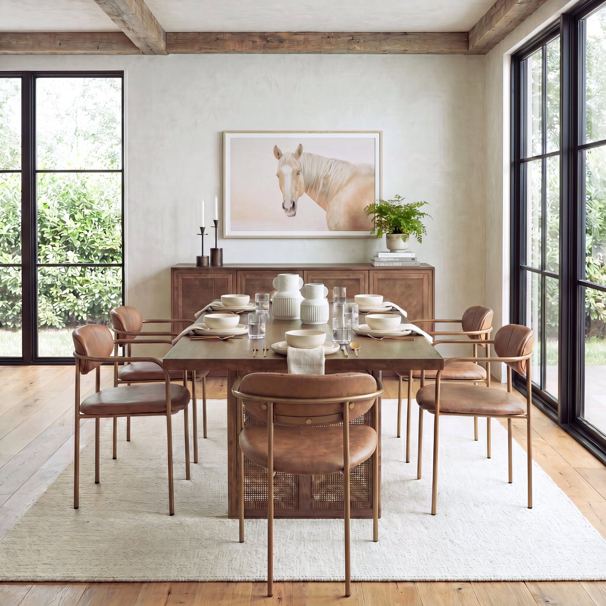 Grier 84' Medium Brown Wood with Cane Dining Table, by Mercana, 84" length x 38" width x 30" height View 3