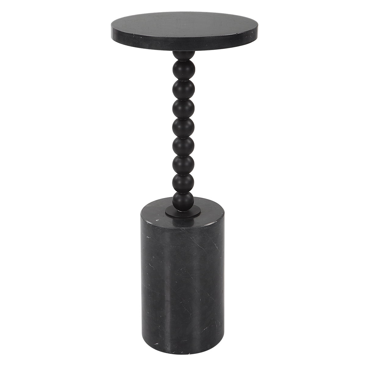 Bead Black Marble Drink Table, Side & End Table by Uttermost, 10" width x 24" height x 10" depth View 1